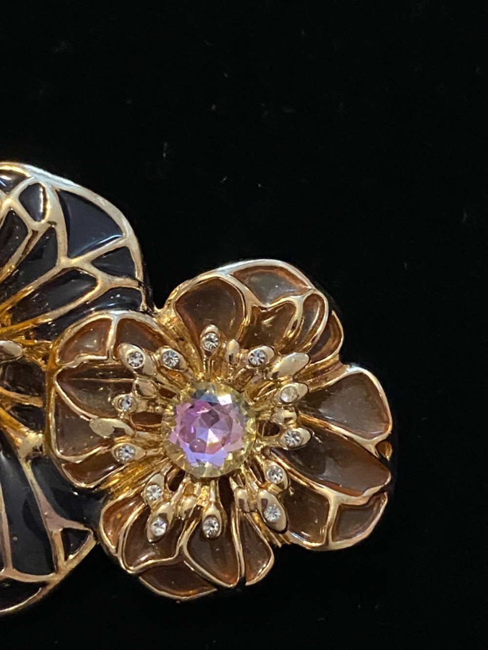Napier Gold Floral Brooch with Pale Pink & Gray Enamel - Picture 3 of 7
